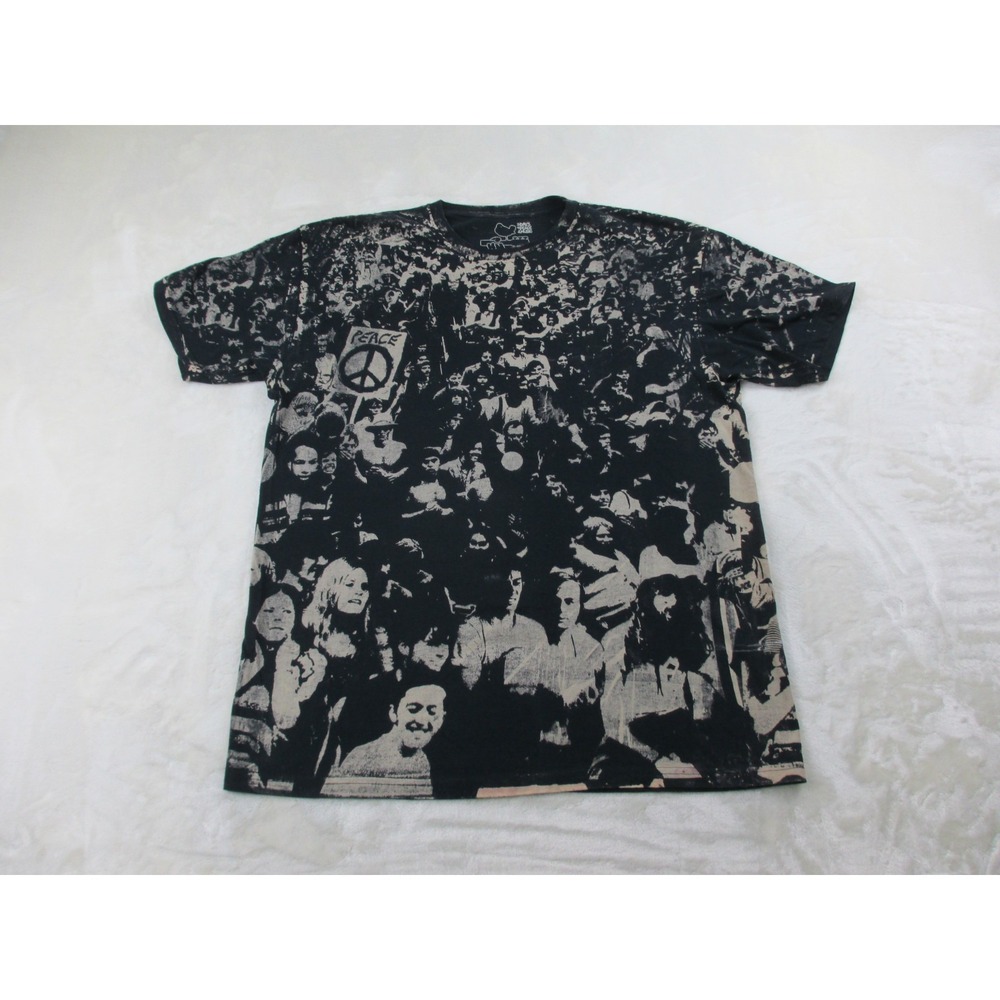 VINTAGE Woodstock Shirt Mens Extra Large Black AOP Rock Music Festival 2009*‎
